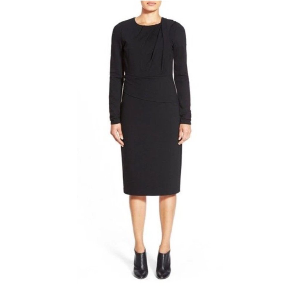 Kobi Halperin Black Rafaella Draped Long Sleeve Sheath Dress Womens Size 2 Euc